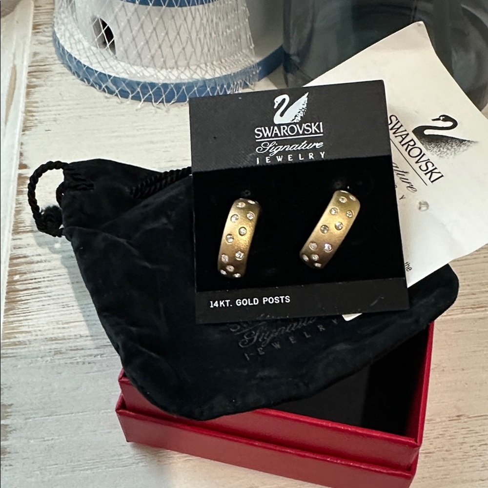Swarovski Gold Hoop Earrings with Crystals